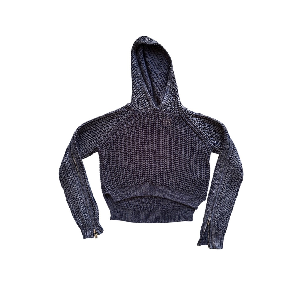John John Black Chunky Knit Open Back Zipper Sleeve Sweater XS 11.11.3756